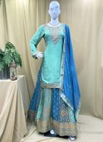 Chiffon Sky Blue Wedding Wear Pita Work Readymade Salwaar Suit